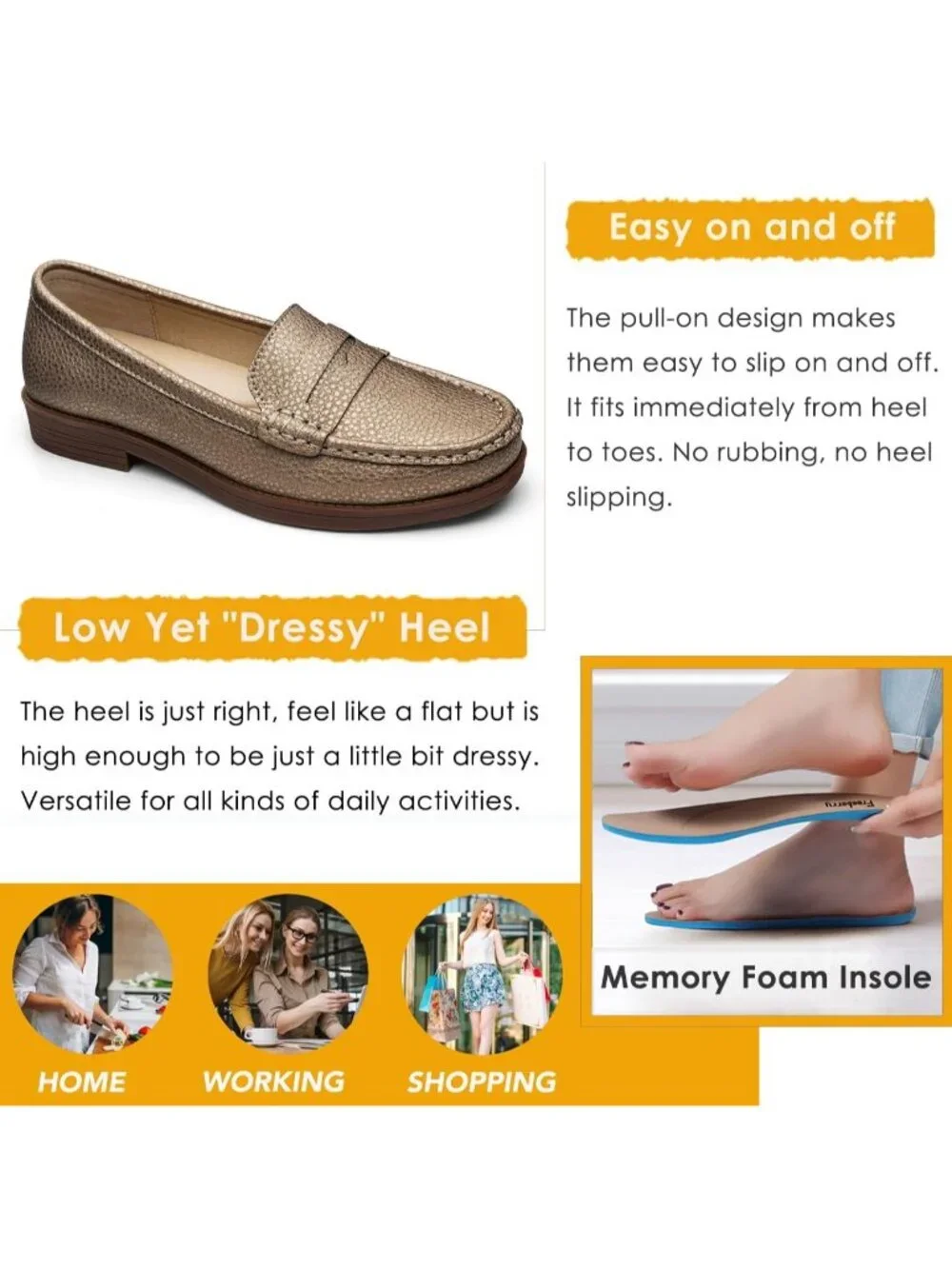 Women Rose Gold Patent Leather Comfortable Penny Loafers Slip On Casual Shoes